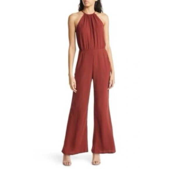 Chelsea28 Pants - Chelsea28 Rust Halter Wide-Leg Jumpsuit